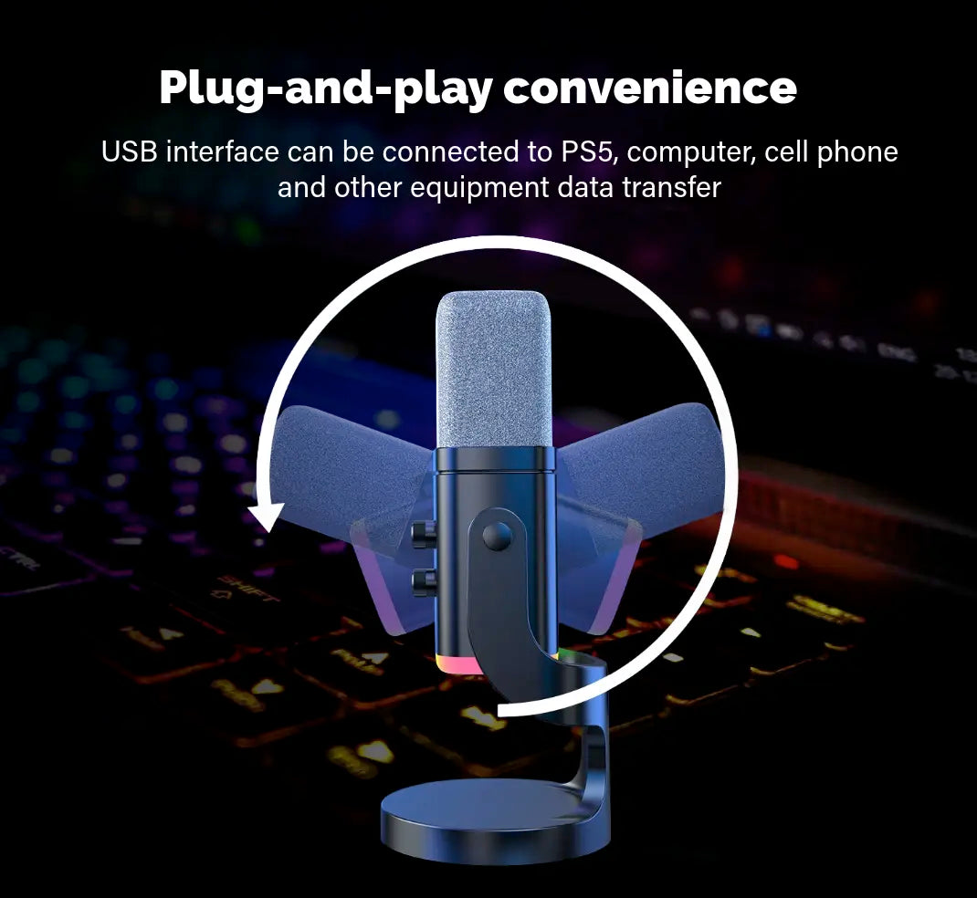 Professional USB/XLR Dynamic Microphone for Podcasting and Streaming with RGB Control, Touch Mute, Headphone Jack, and Desktop Stand - Lsd-Yu8 RGB Condenser Microphone