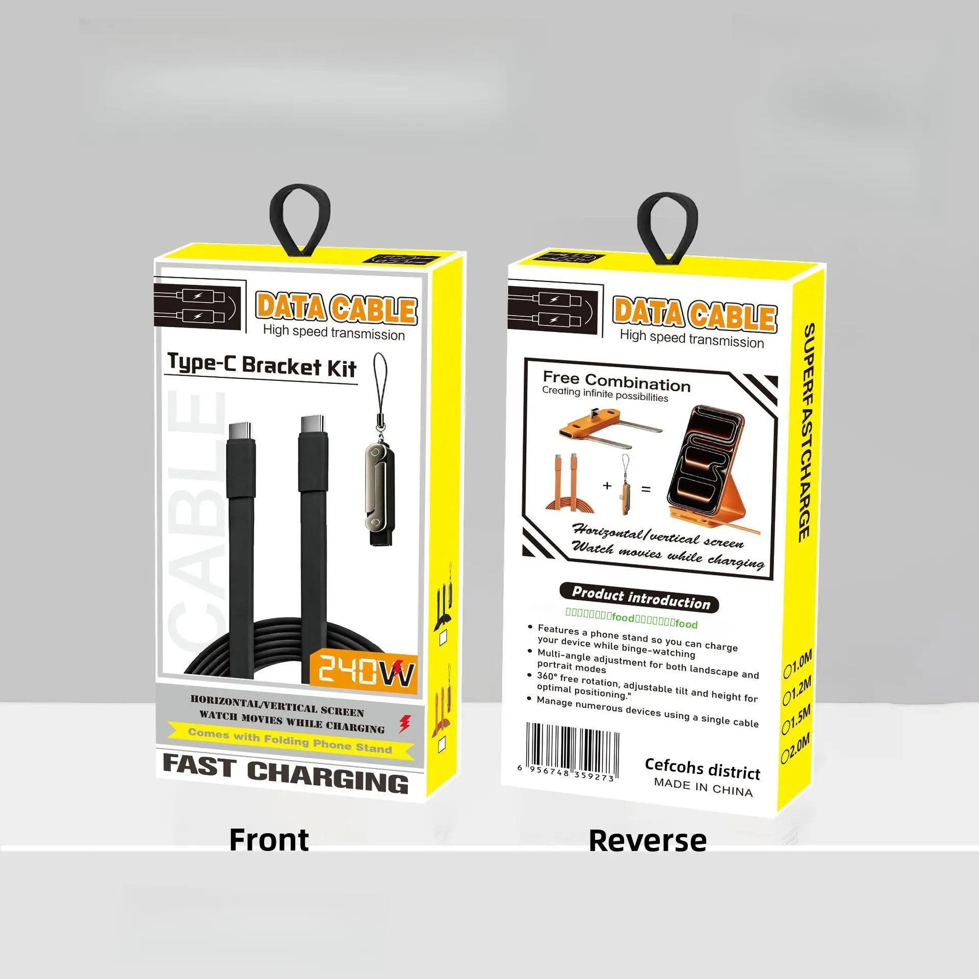 240W Dual-Function Detachable Type-C Charging Cable with Rotating Stand, Zinc Alloy and Silicone Construction, Compatible with Apple and Samsung Smartphones, Ideal for Gaming and Automotive Applications