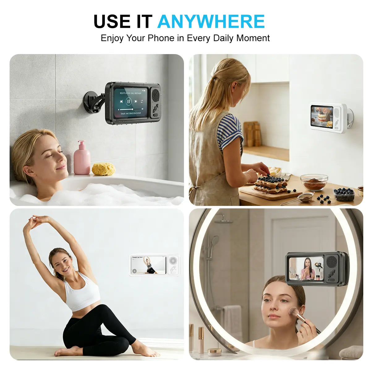 Waterproof Bluetooth Speaker with 360-Degree Rotating Touch Screen for Bathroom, Kitchen, Pool, and Shower Use