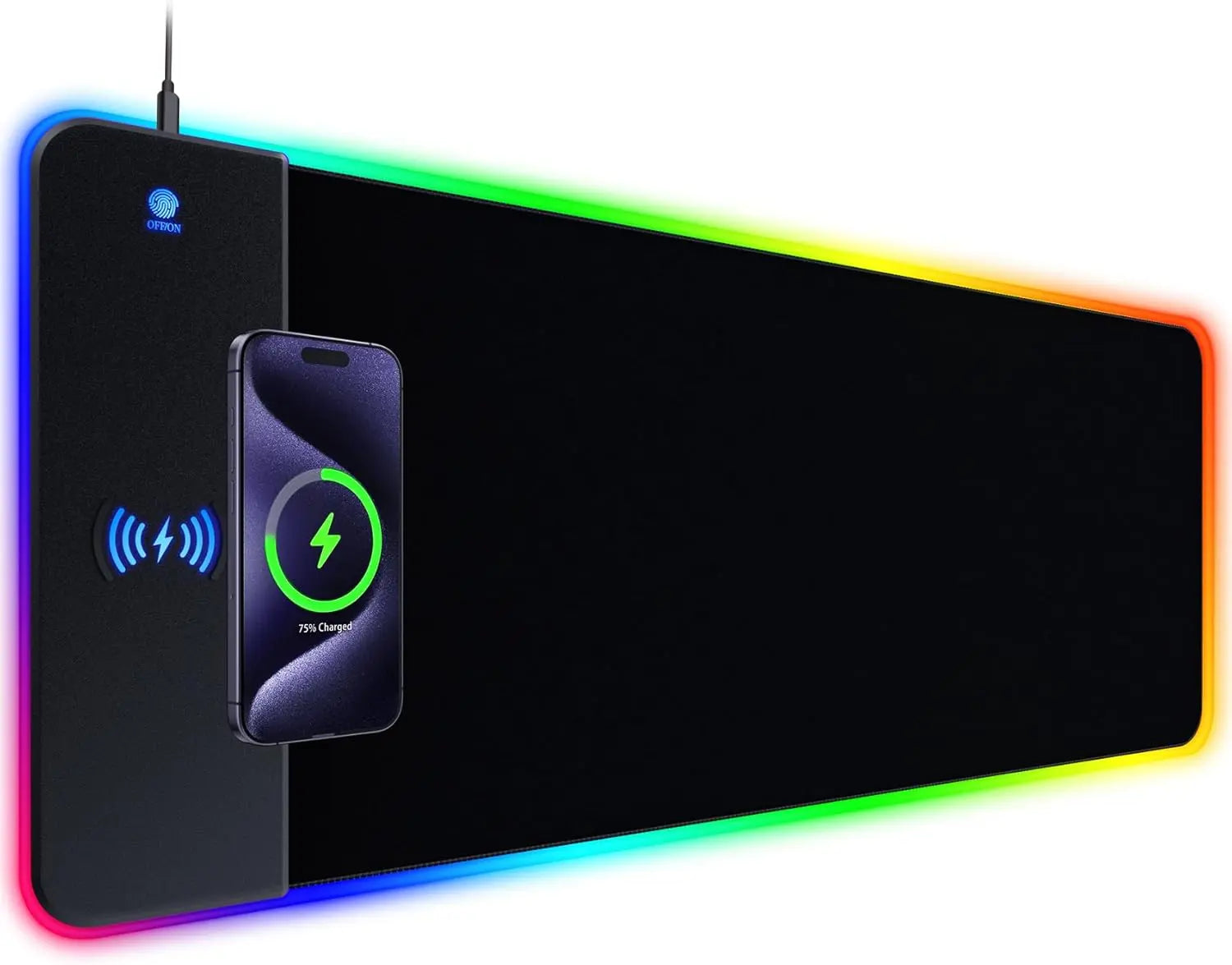 Extra Large RGB Gaming Mouse Pad with 15W Wireless Charging and 14 Lighting Modes, Ergonomic Design, Non-Slip Rubber Base - Perfect for Gamers and Professionals