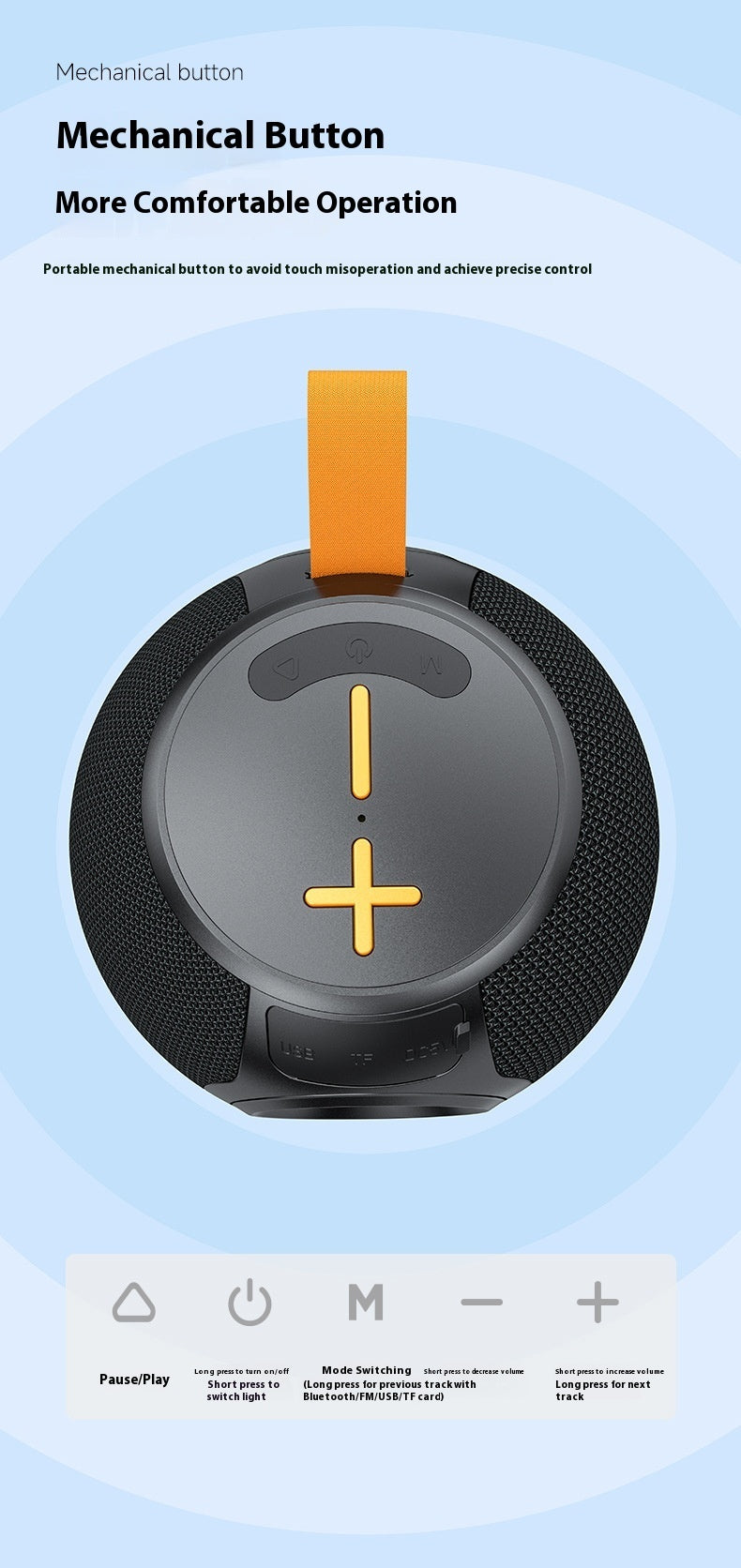 Bluetooth Speaker Portable RGB Lamp with mechanical button for easy operation and vibrant sound.