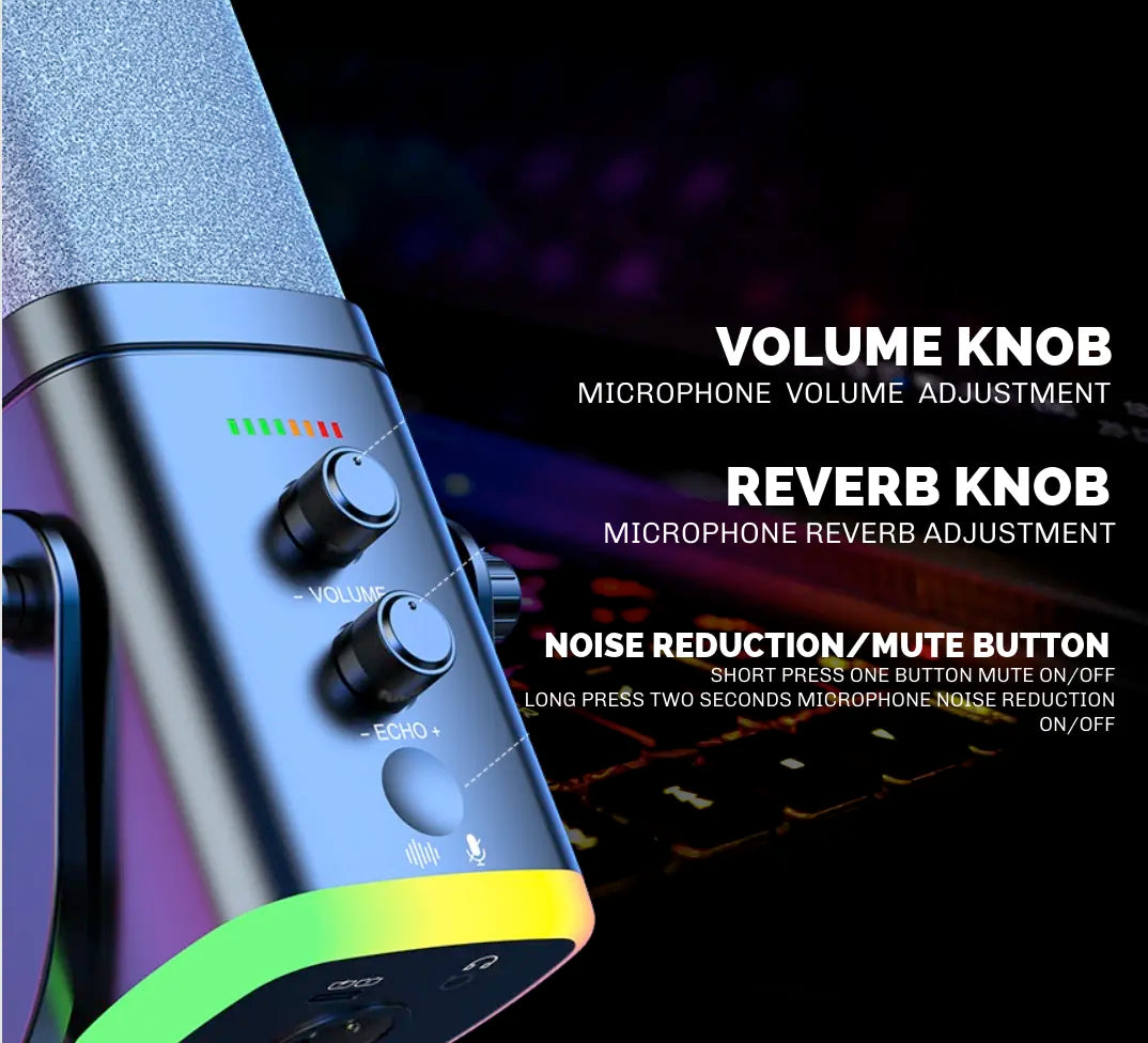 Professional USB/XLR Dynamic Microphone for Podcasting and Streaming with RGB Control, Touch Mute, Headphone Jack, and Desktop Stand - Lsd-Yu8 RGB Condenser Microphone