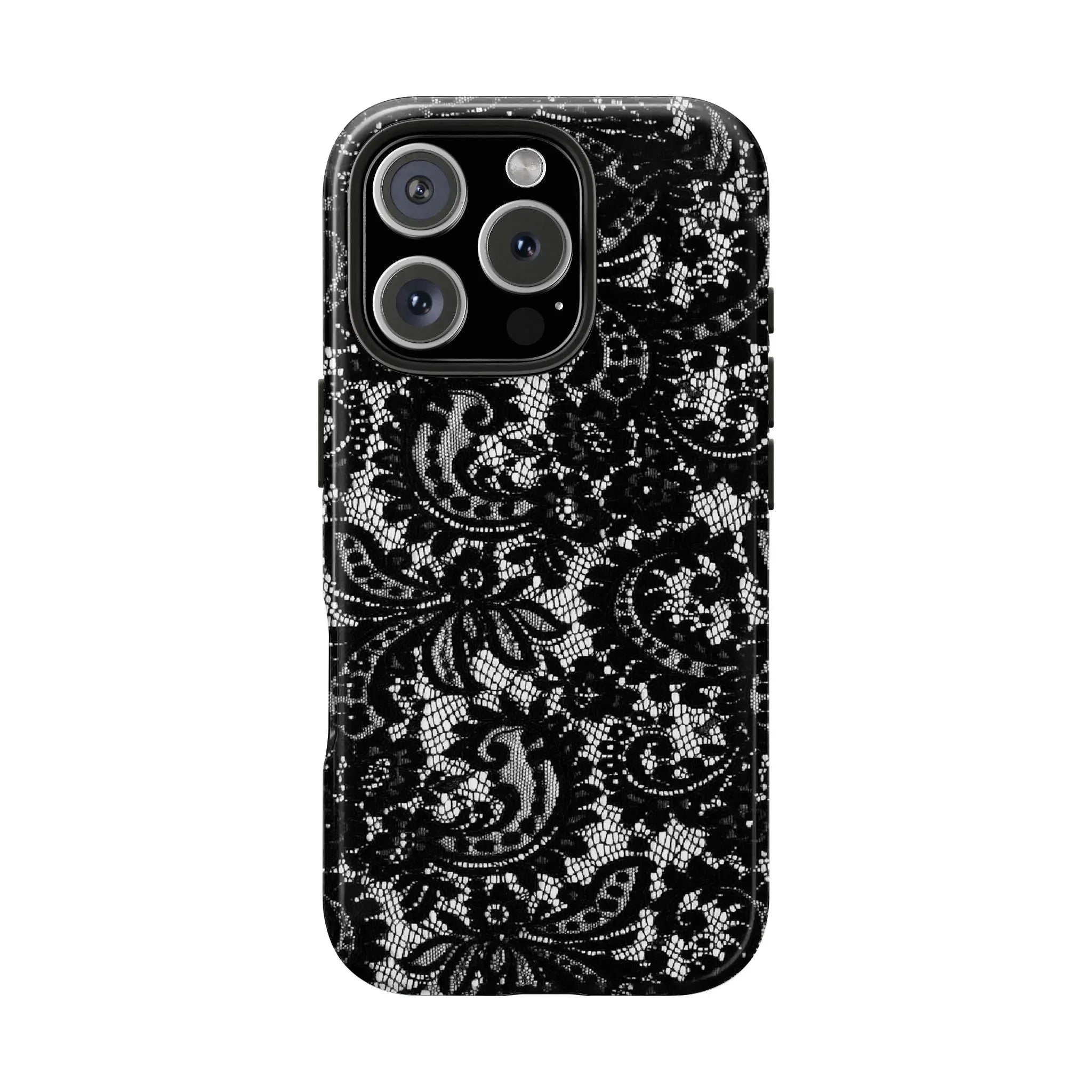 Elegant Black Lace Vintage Pattern Phone Case for iPhone 17 Pro Max, 16, 15, 14, 13, 12, 11 Pro Max Plus and Samsung Galaxy S24, S23, S22, S21, S20 β Stylish Dual Layer Design, Perfect Gift for Any Smartphone User