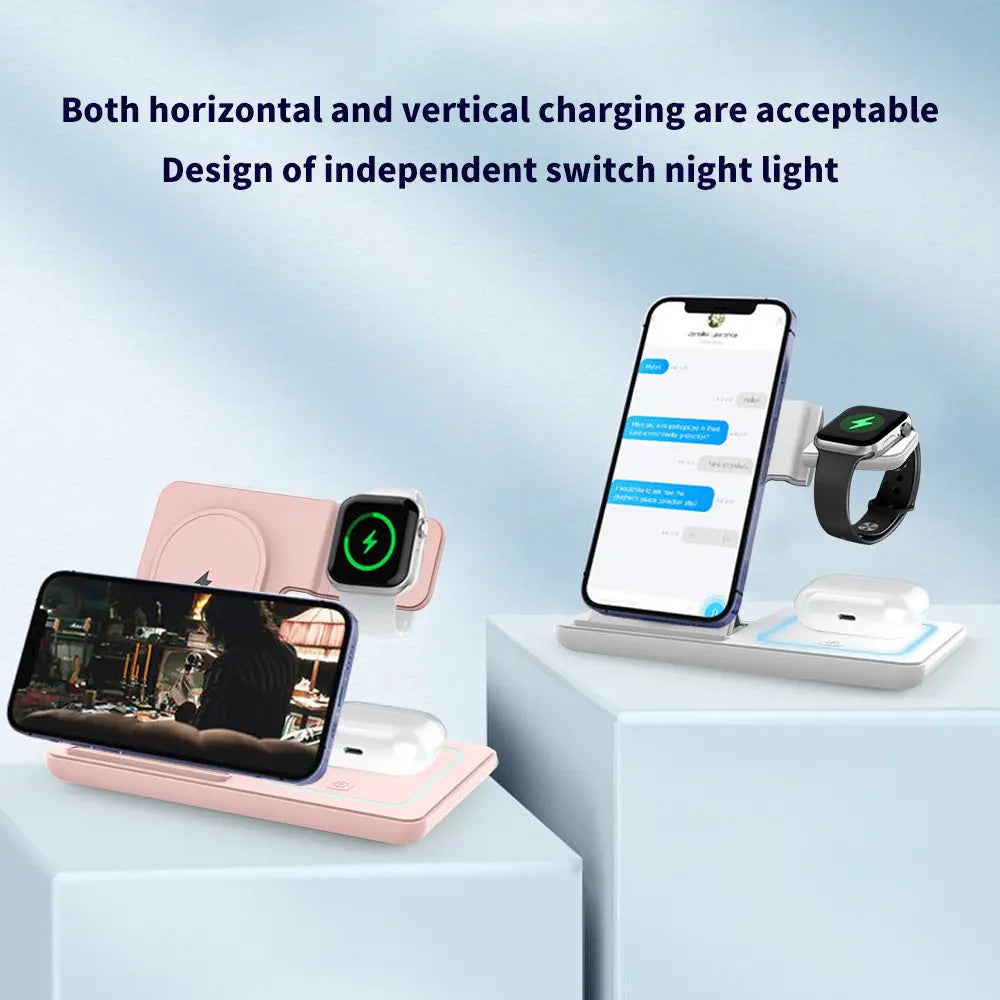 Portable 3-in-1 Wireless Charging Station for iPhone, Apple Watch, and AirPods - Compatible with Android Devices and Smartwatches