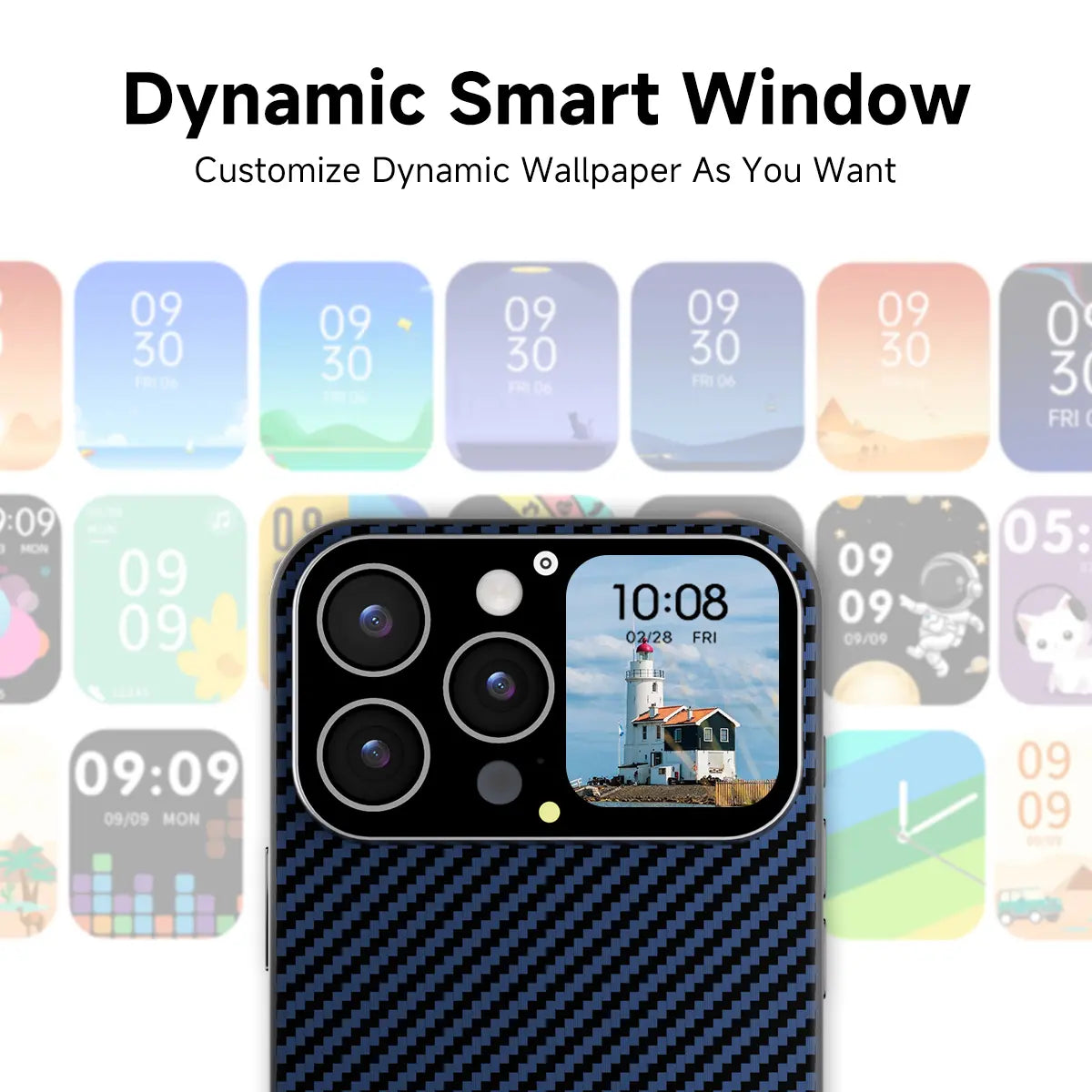 Premium Smartphone Case with 1.75-Inch HD Display, Custom Video Dial, Rear Camera Preview, Notifications, Music Control, Weather Updates, Timer Function, Dynamic Smart Window, Multiple Model Compatibility, and Magnetic Wireless Charging - An Ideal Practic