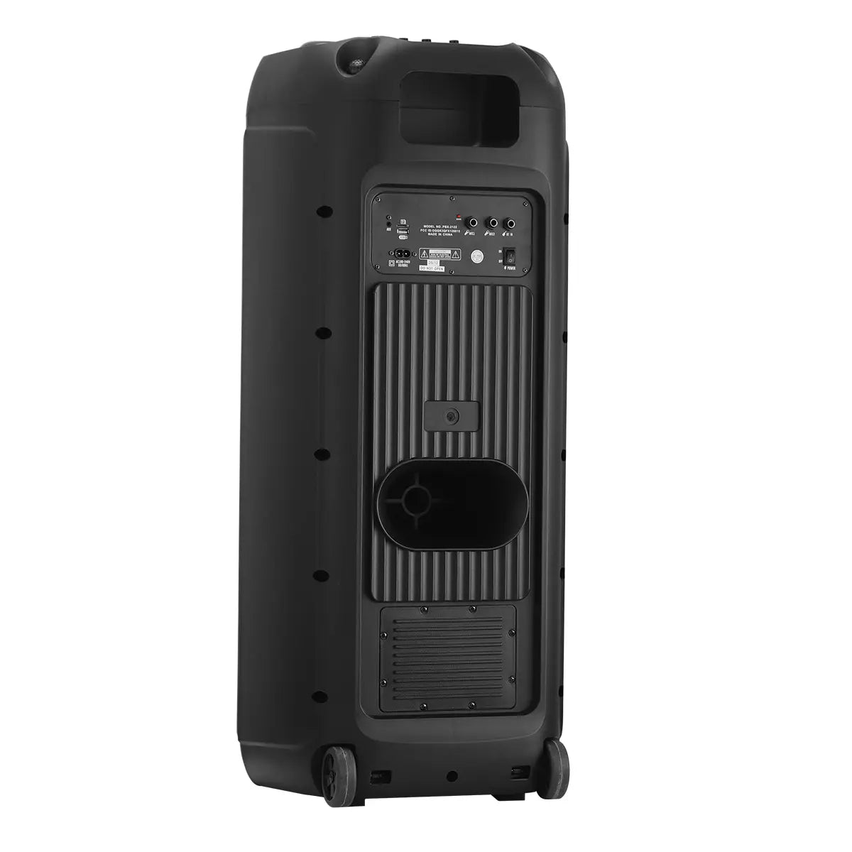 Professional Rechargeable Bluetooth PA Speaker System with Dual 12" Woofers, 1.5" Tweeter, Two Wireless Microphones, Remote Control, and LED Lighting Effects