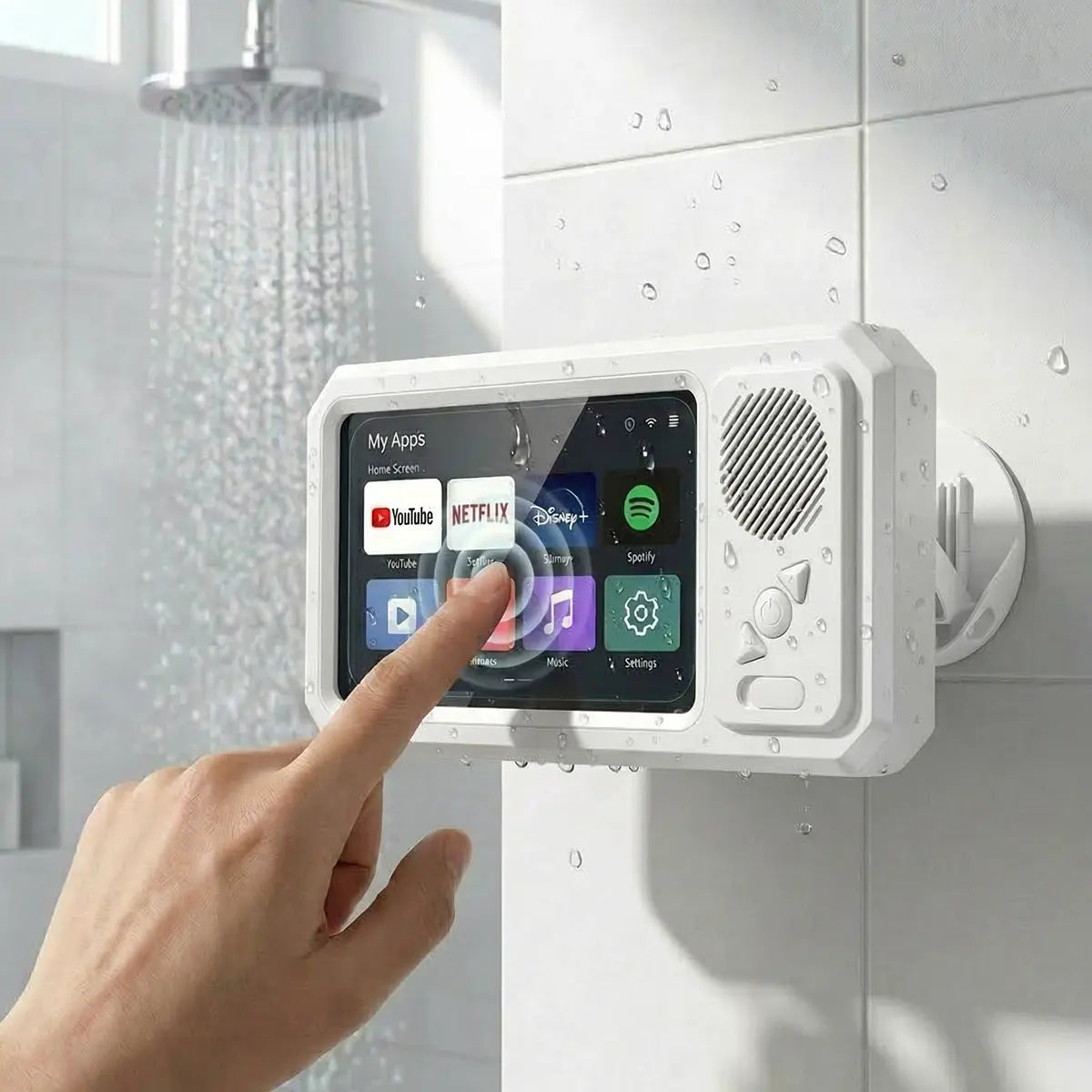 Waterproof Bluetooth Speaker with 360-Degree Rotating Touch Screen for Bathroom, Kitchen, Pool, and Shower Use