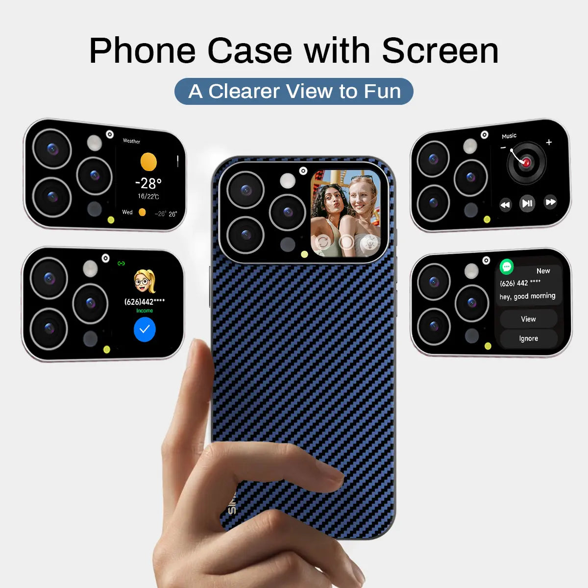 Premium Smartphone Case with 1.75-Inch HD Display, Custom Video Dial, Rear Camera Preview, Notifications, Music Control, Weather Updates, Timer Function, Dynamic Smart Window, Multiple Model Compatibility, and Magnetic Wireless Charging - An Ideal Practic