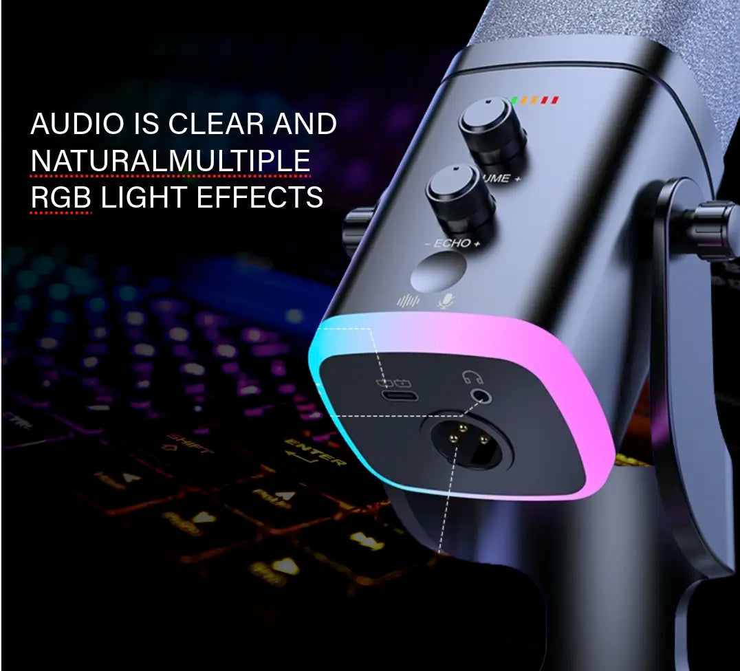 Professional USB/XLR Dynamic Microphone for Podcasting and Streaming with RGB Control, Touch Mute, Headphone Jack, and Desktop Stand - Lsd-Yu8 RGB Condenser Microphone