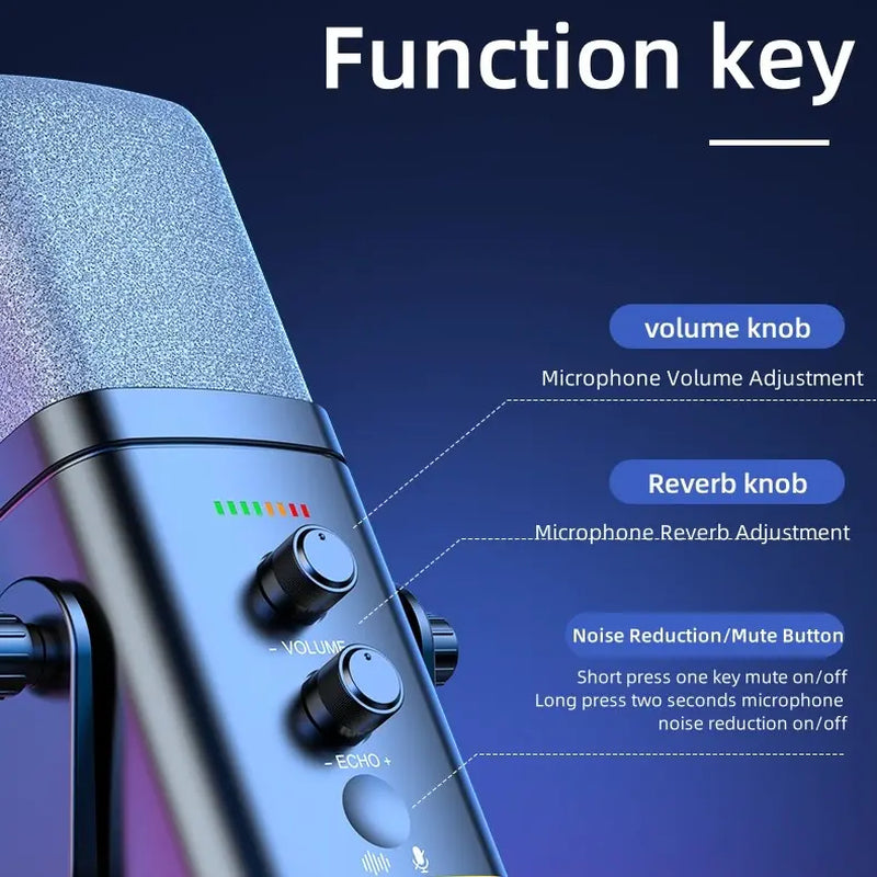 Professional USB/XLR Dynamic Microphone for Podcasting and Streaming with RGB Control, Touch Mute, Headphone Jack, and Desktop Stand - Lsd-Yu8 RGB Condenser Microphone