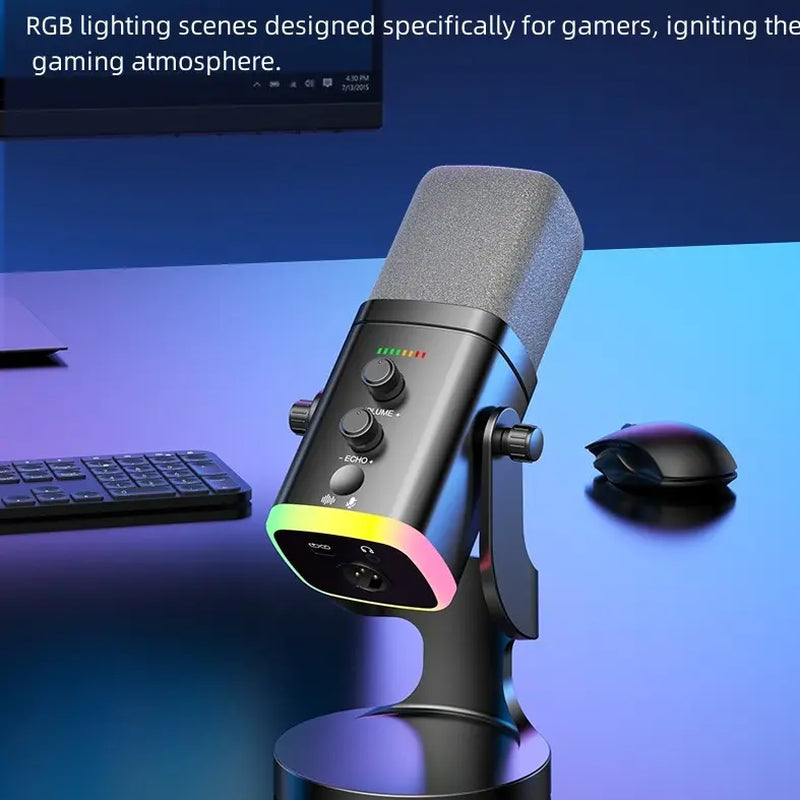 Professional USB/XLR Dynamic Microphone for Podcasting and Streaming with RGB Control, Touch Mute, Headphone Jack, and Desktop Stand - Lsd-Yu8 RGB Condenser Microphone