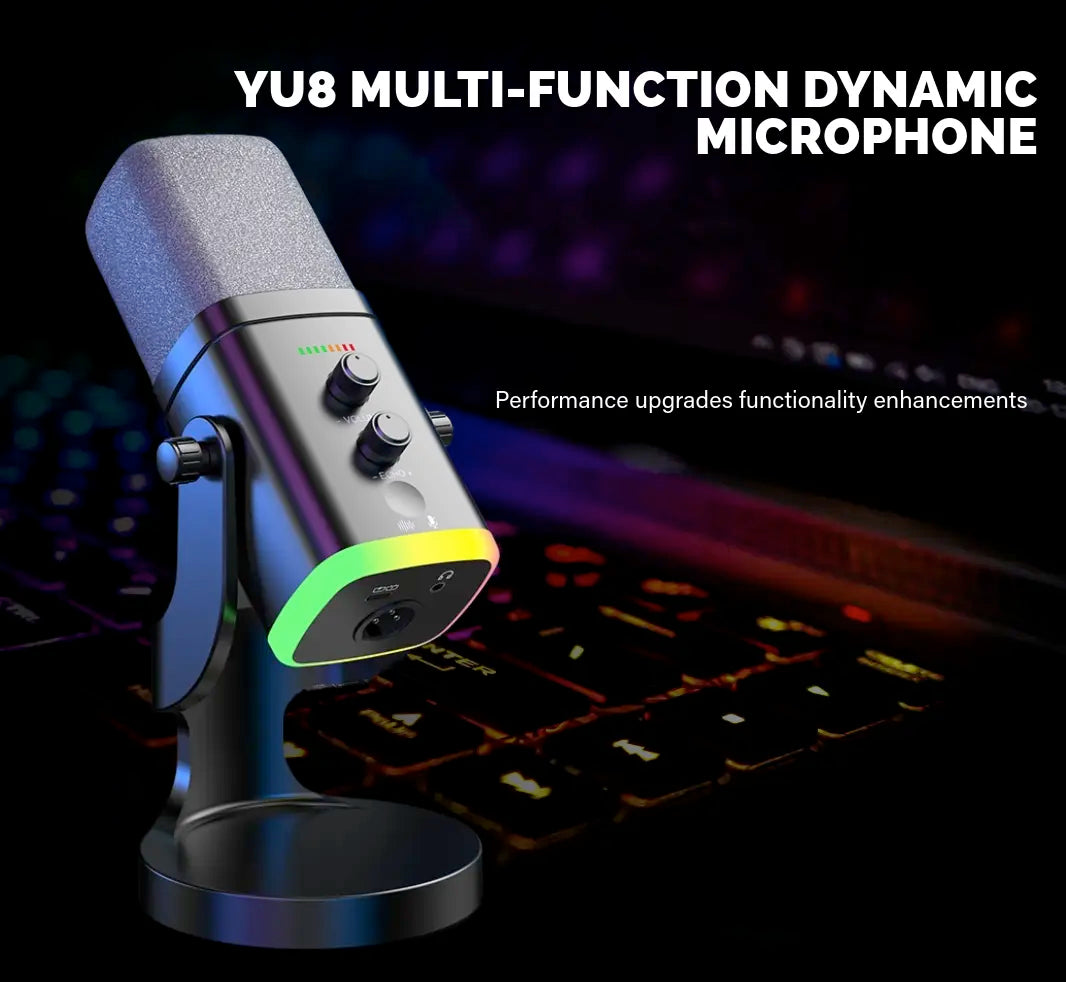 Professional USB/XLR Dynamic Microphone for Podcasting and Streaming with RGB Control, Touch Mute, Headphone Jack, and Desktop Stand - Lsd-Yu8 RGB Condenser Microphone