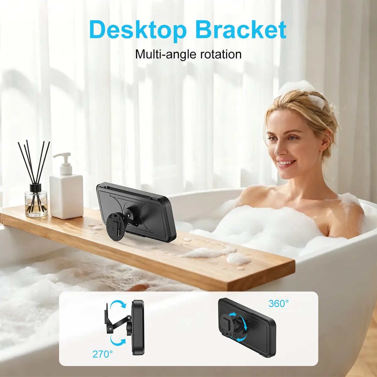 Waterproof Bluetooth Speaker with 360-Degree Rotating Touch Screen for Bathroom, Kitchen, Pool, and Shower Use