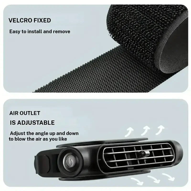 Car Seat Velcro Fan with 3 Speed Settings, 3000mAh Rechargeable Battery, USB Charging - Perfect for Vehicles, Golf Carts, and RV Travel