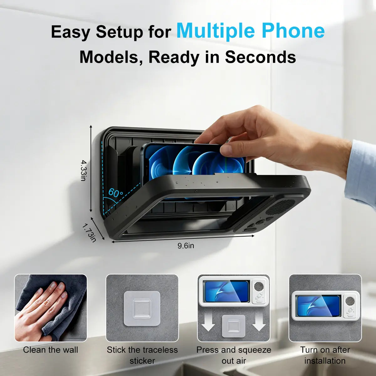 Waterproof Bluetooth Speaker with 360-Degree Rotating Touch Screen for Bathroom, Kitchen, Pool, and Shower Use