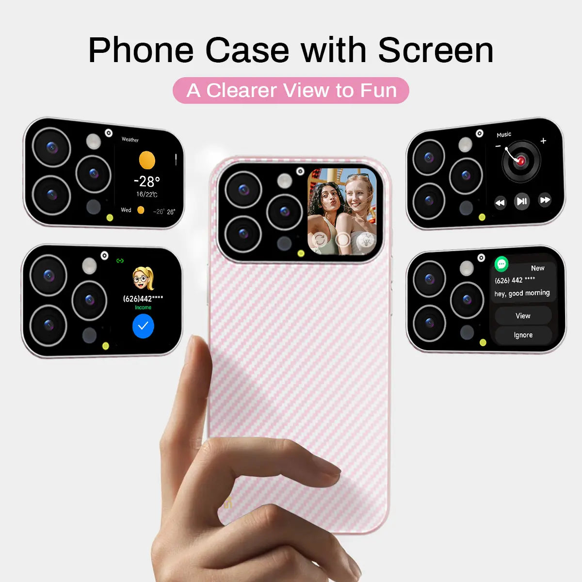 Premium Smartphone Case with 1.75-Inch HD Display, Custom Video Dial, Rear Camera Preview, Notifications, Music Control, Weather Updates, Timer Function, Dynamic Smart Window, Multiple Model Compatibility, and Magnetic Wireless Charging - An Ideal Practic