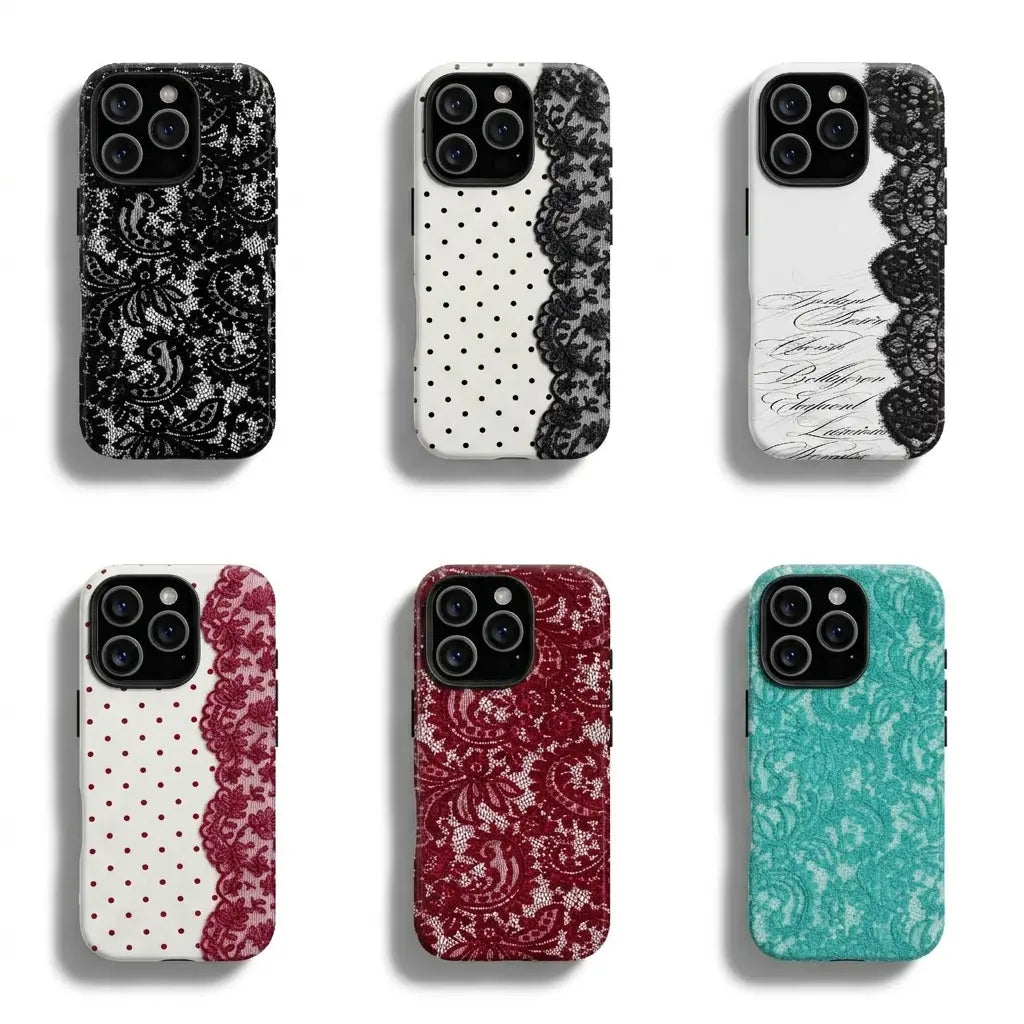 Elegant Black Lace Vintage Pattern Phone Case for iPhone 17 Pro Max, 16, 15, 14, 13, 12, 11 Pro Max Plus and Samsung Galaxy S24, S23, S22, S21, S20 – Stylish Dual Layer Design, Perfect Gift for Any Smartphone User