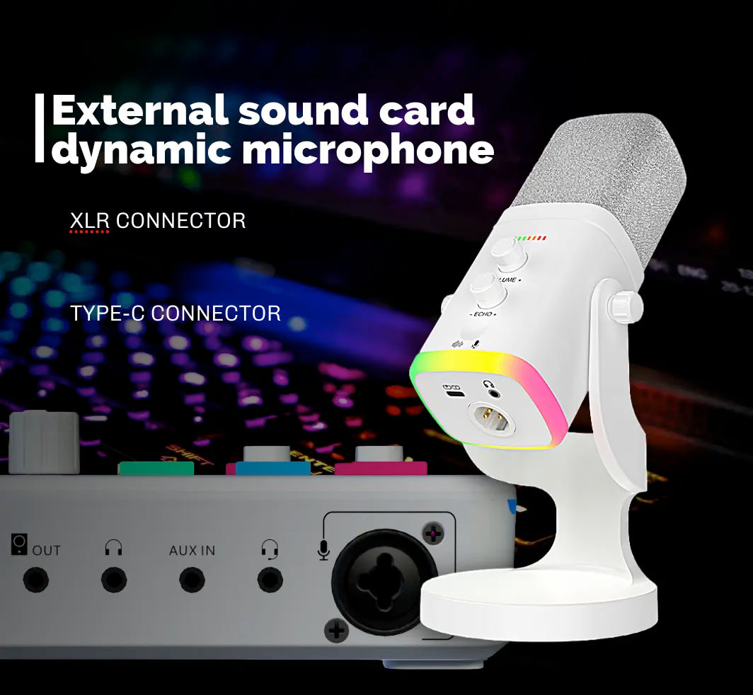 Professional USB/XLR Dynamic Microphone for Podcasting and Streaming with RGB Control, Touch Mute, Headphone Jack, and Desktop Stand - Lsd-Yu8 RGB Condenser Microphone