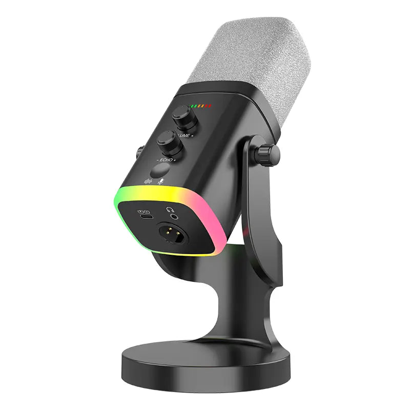 Professional USB/XLR Dynamic Microphone for Podcasting and Streaming with RGB Control, Touch Mute, Headphone Jack, and Desktop Stand - Lsd-Yu8 RGB Condenser Microphone