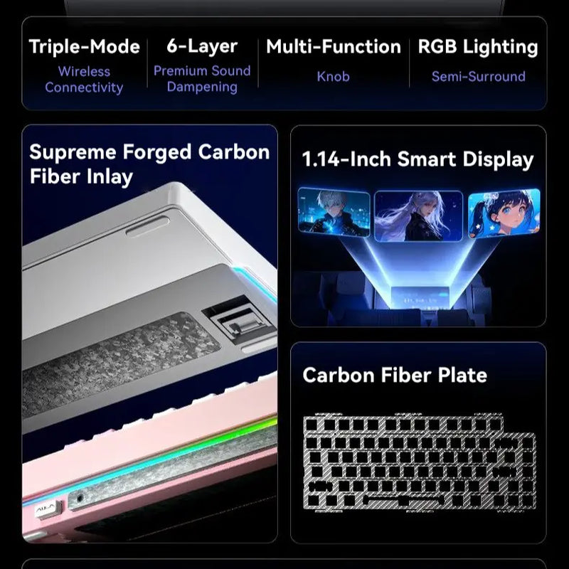 Aula Nova75 Wireless Mechanical Custom Keyboard with TFT Screen, Tri-Mode Hot-Swappable 75% Gasket Mounted RGB, 8000mAh Battery for Mac, Windows, iOS, Android, and Esports Gaming